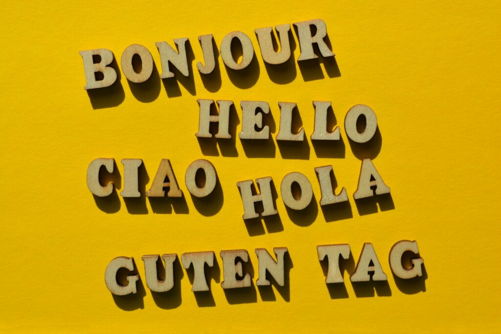 Hello, multilingual sign as banner headline