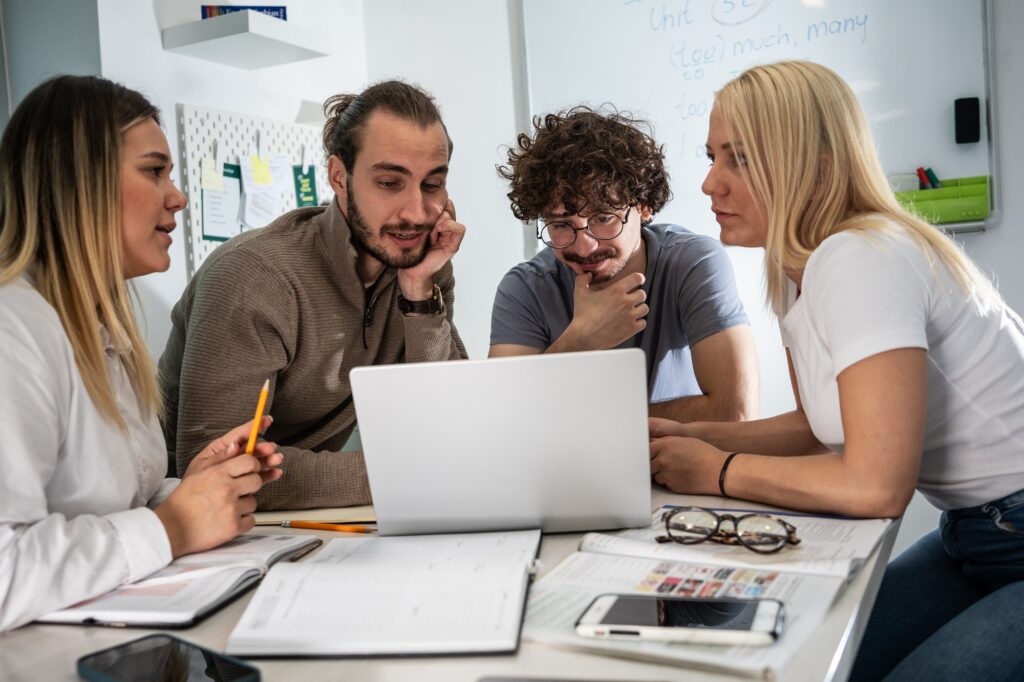 Group of students in language learning school.